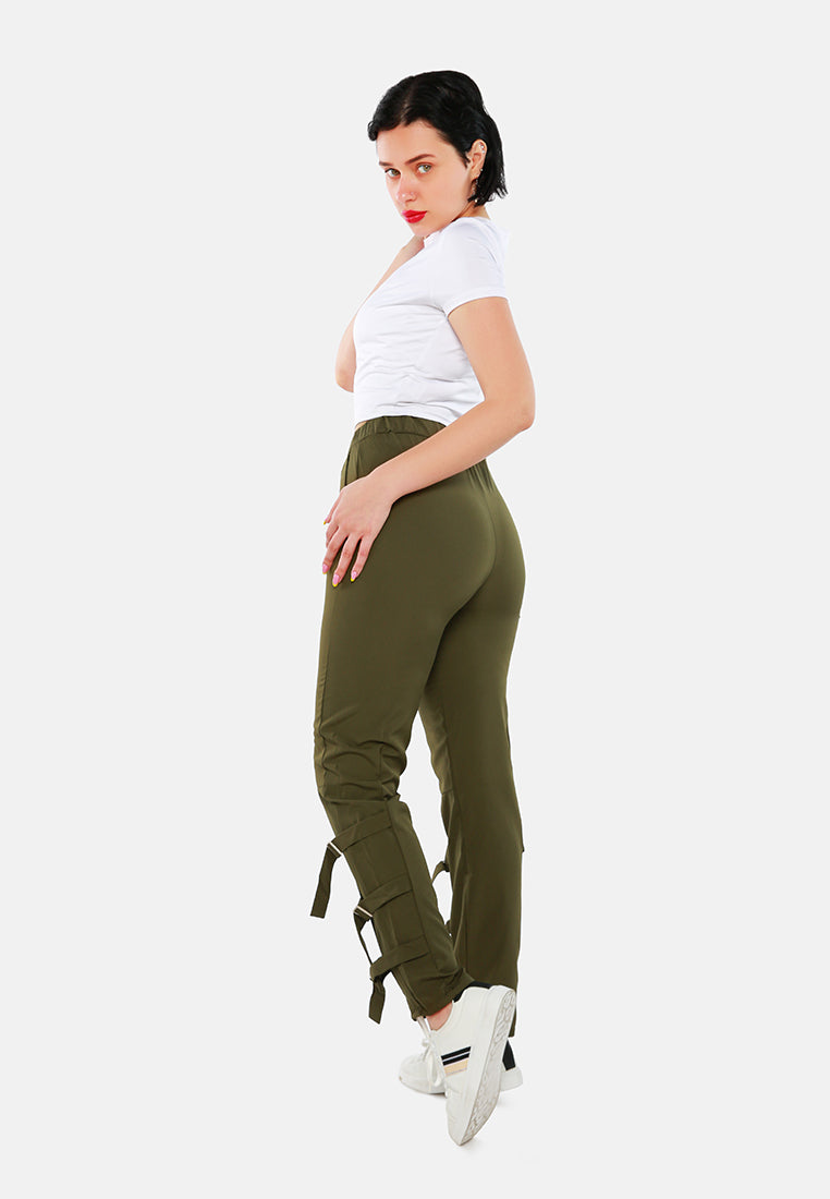 buckle hem joggers pants#color_army-green