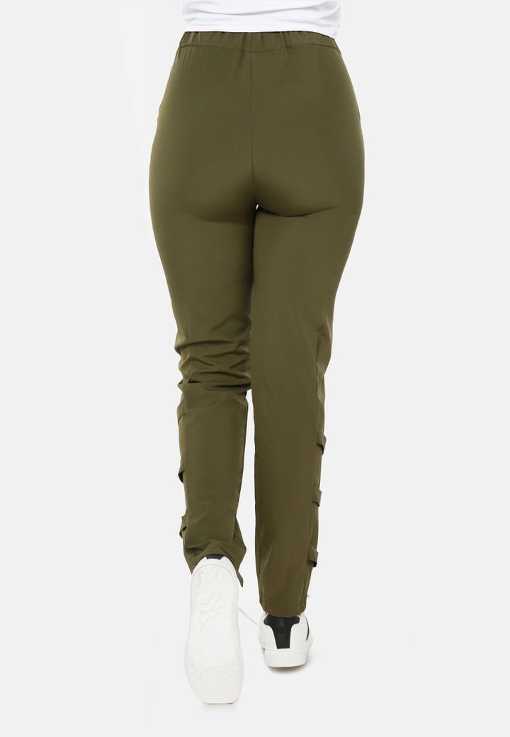 buckle hem joggers pants#color_army-green