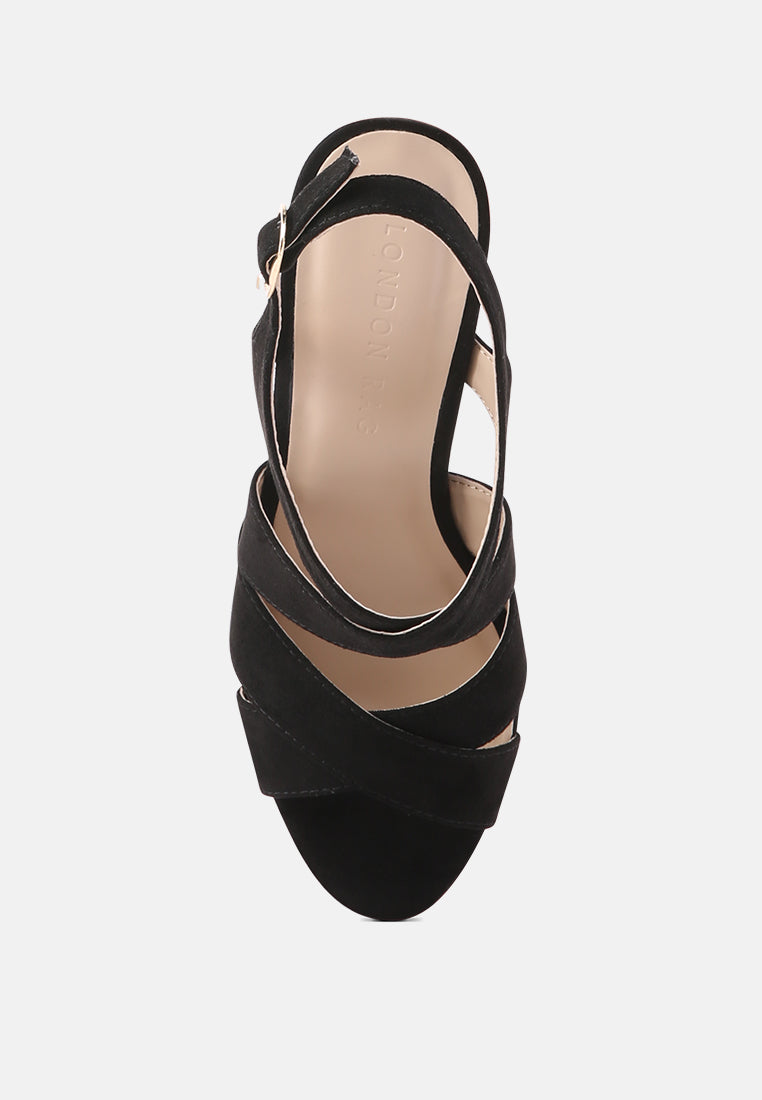 buckle strap high heel platform sandals#color_black