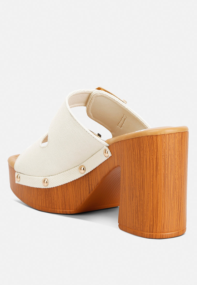 buckle straps high block heel clogs by ruw#color_beige