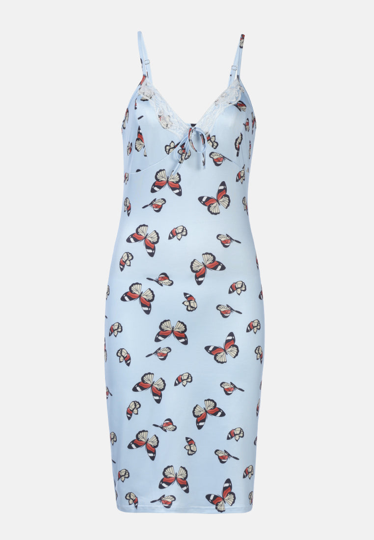 butterfly print spaghetti evening slip dress by ruw#color_blue