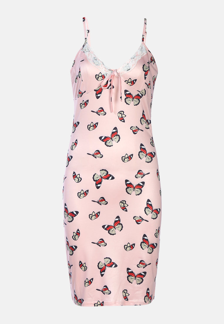 butterfly print spaghetti evening slip dress by ruw#color_pink
