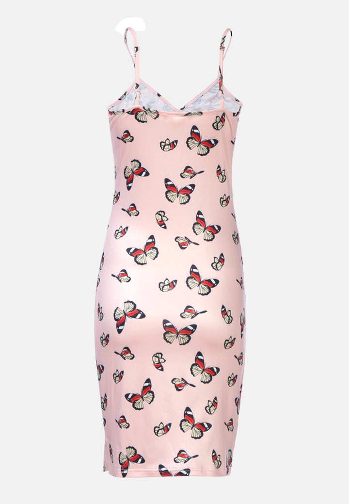 butterfly print spaghetti evening slip dress by ruw#color_pink