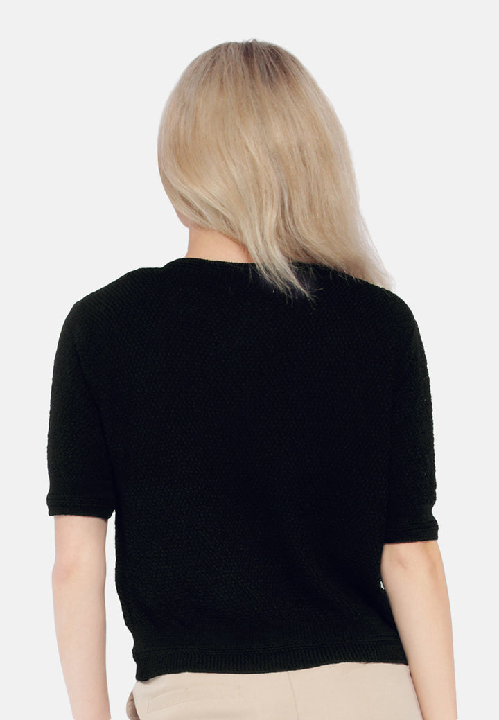 button down knitted top#color_black