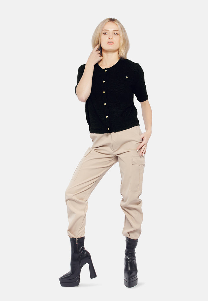 button down knitted top#color_black