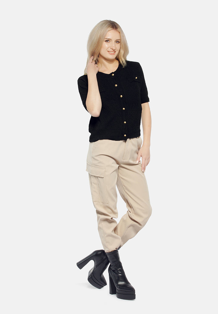 button down knitted top#color_black