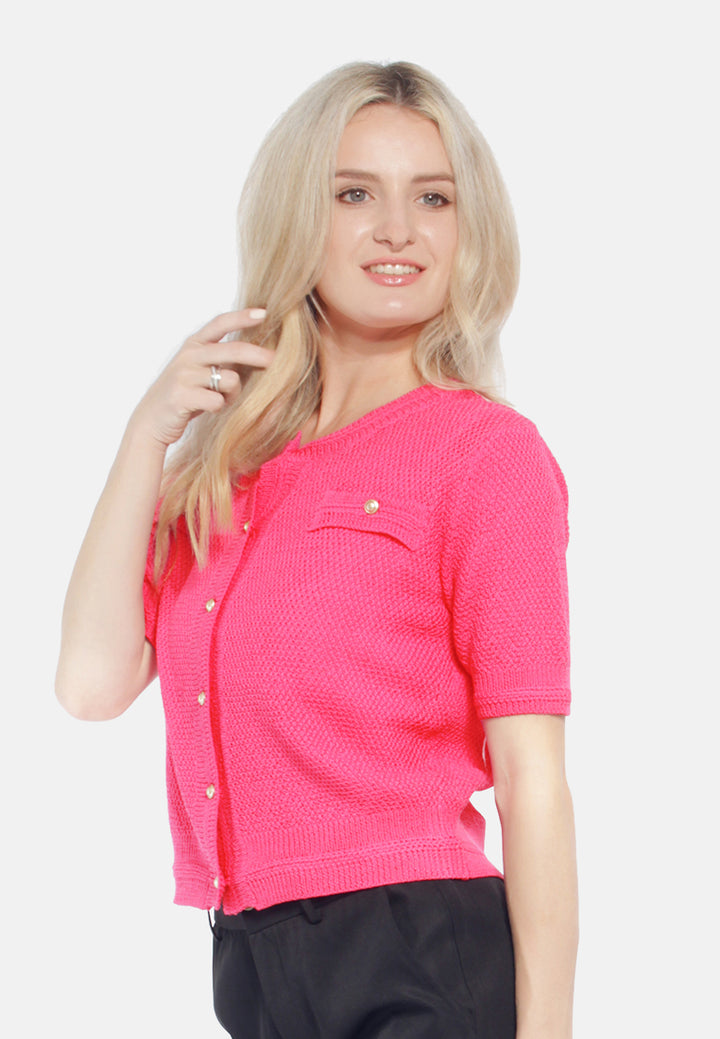 button down knitted top#color_pink