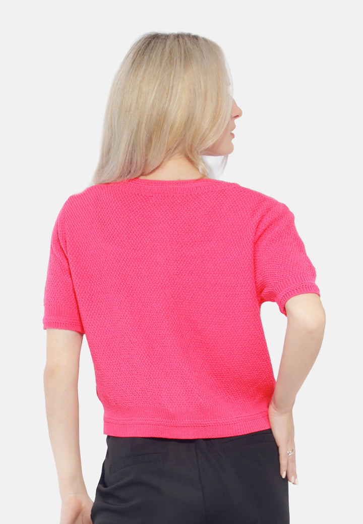 button down knitted top#color_pink