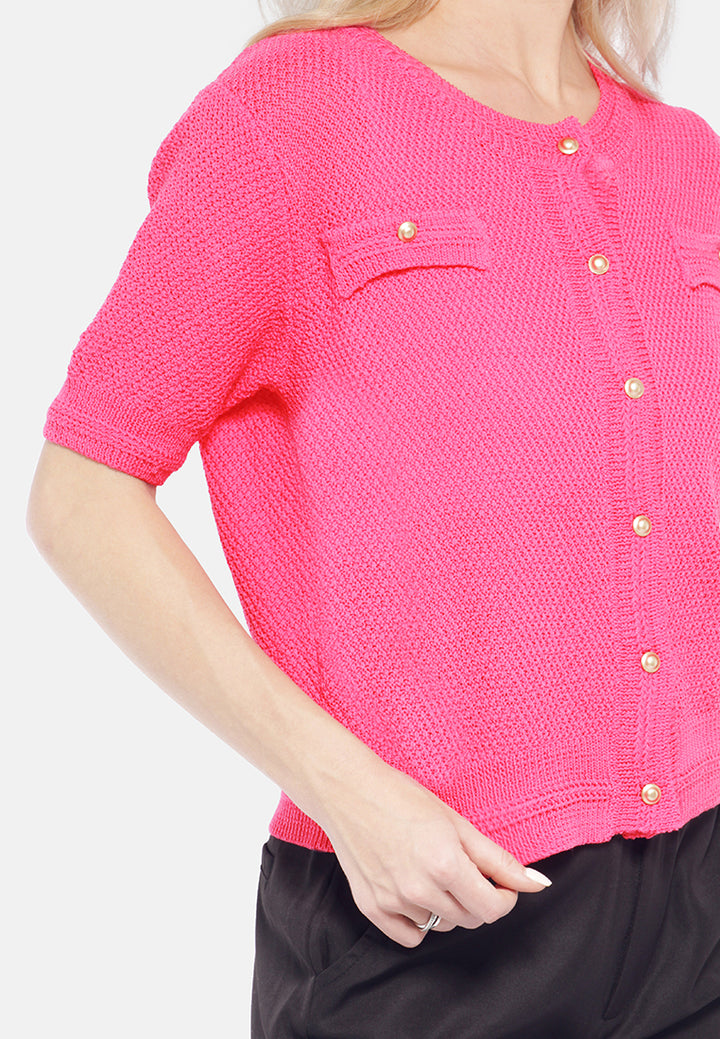 button down knitted top#color_pink
