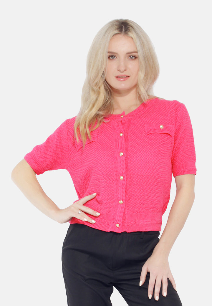 button down knitted top#color_pink