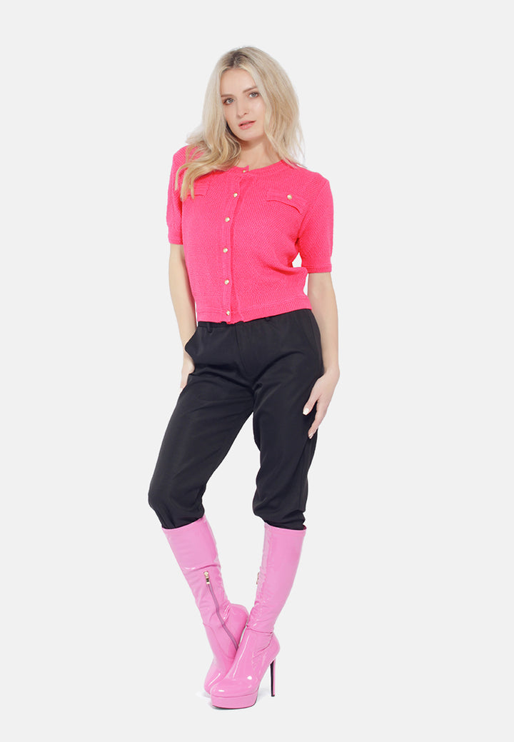 button down knitted top#color_pink