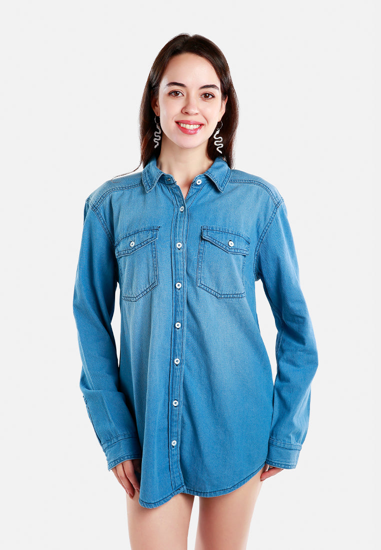 button down ombre denim shirt#color_light-blue