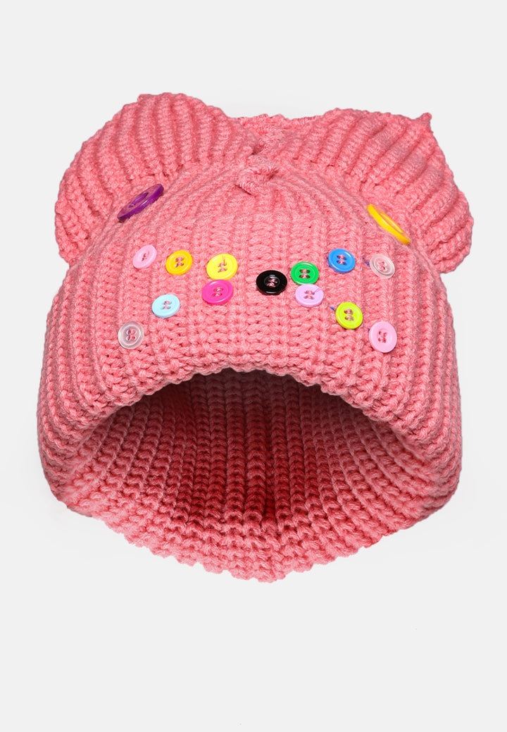 buttoned animal ears beanie by ruw#color_pink