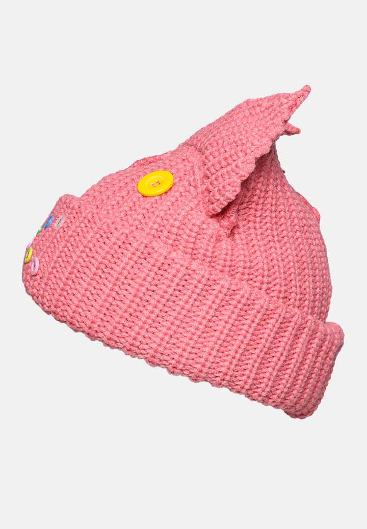 buttoned animal ears beanie by ruw#color_pink