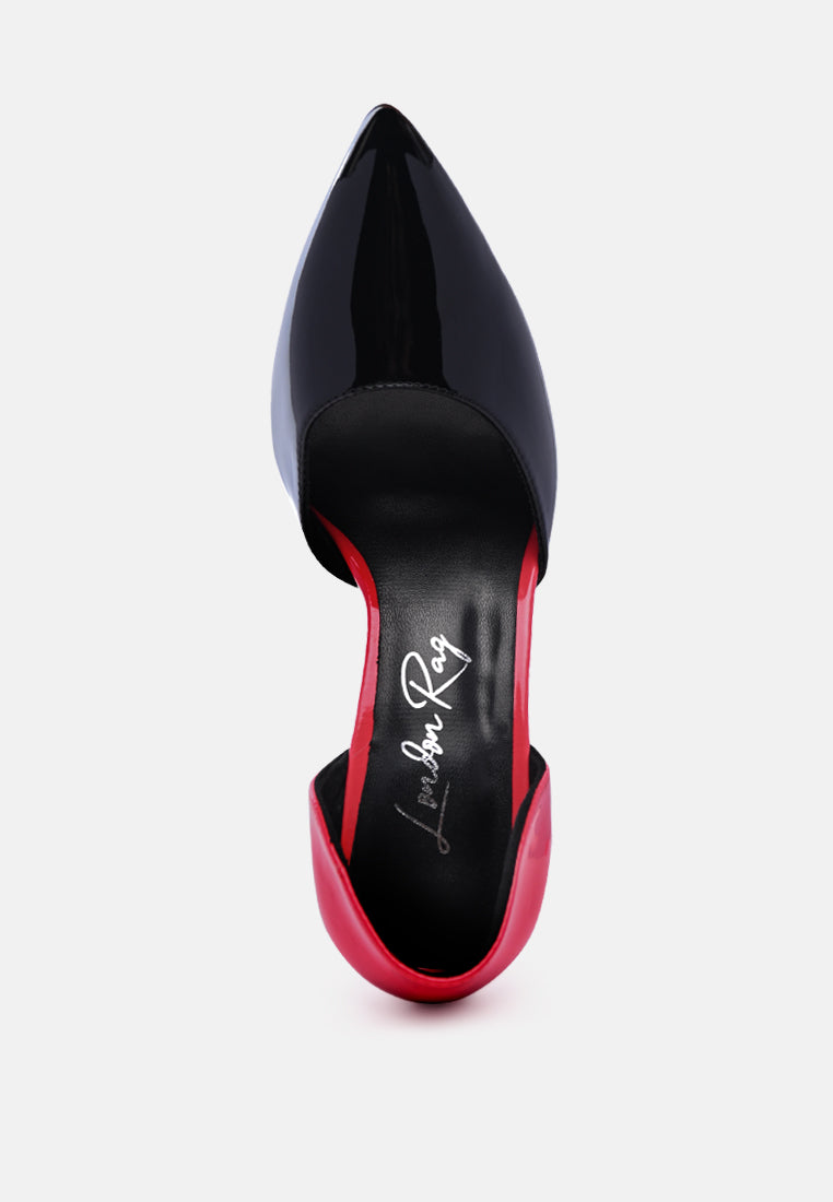 candy cane patent pu slip on stiletto heels#color_black-fuchsia