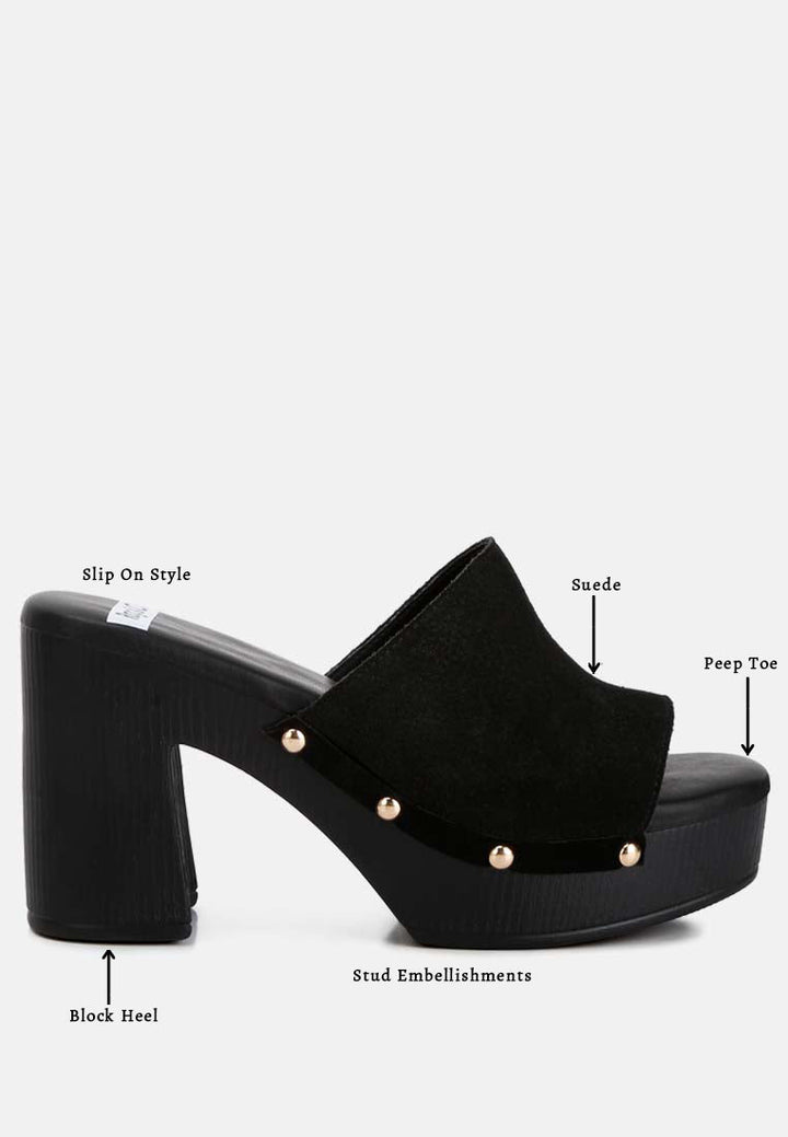 suede high block heel clogs by ruw#color_black