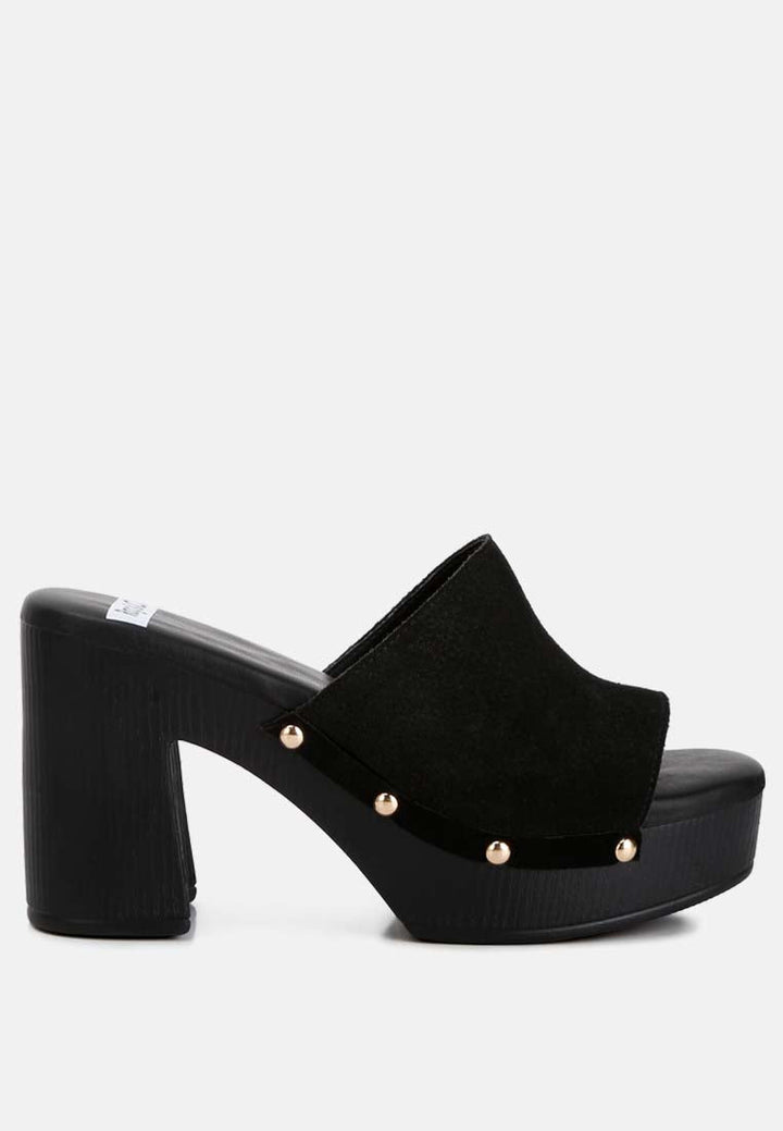 suede high block heel clogs by ruw#color_black