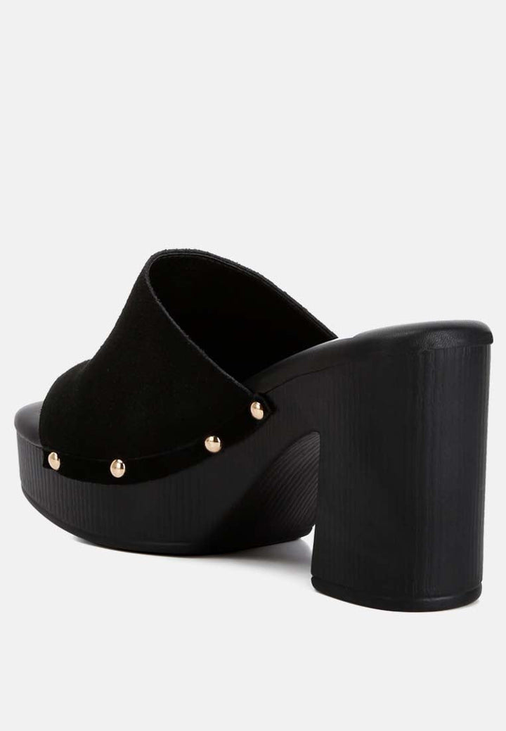 suede high block heel clogs by ruw#color_black