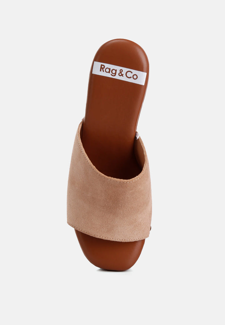 suede high block heel clogs by ruw#color_tan