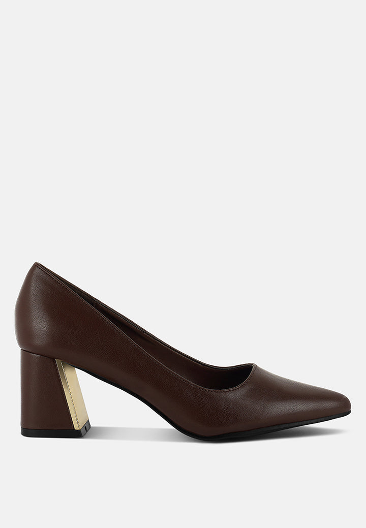 casey metallic detail block heel pumps#color_brown
