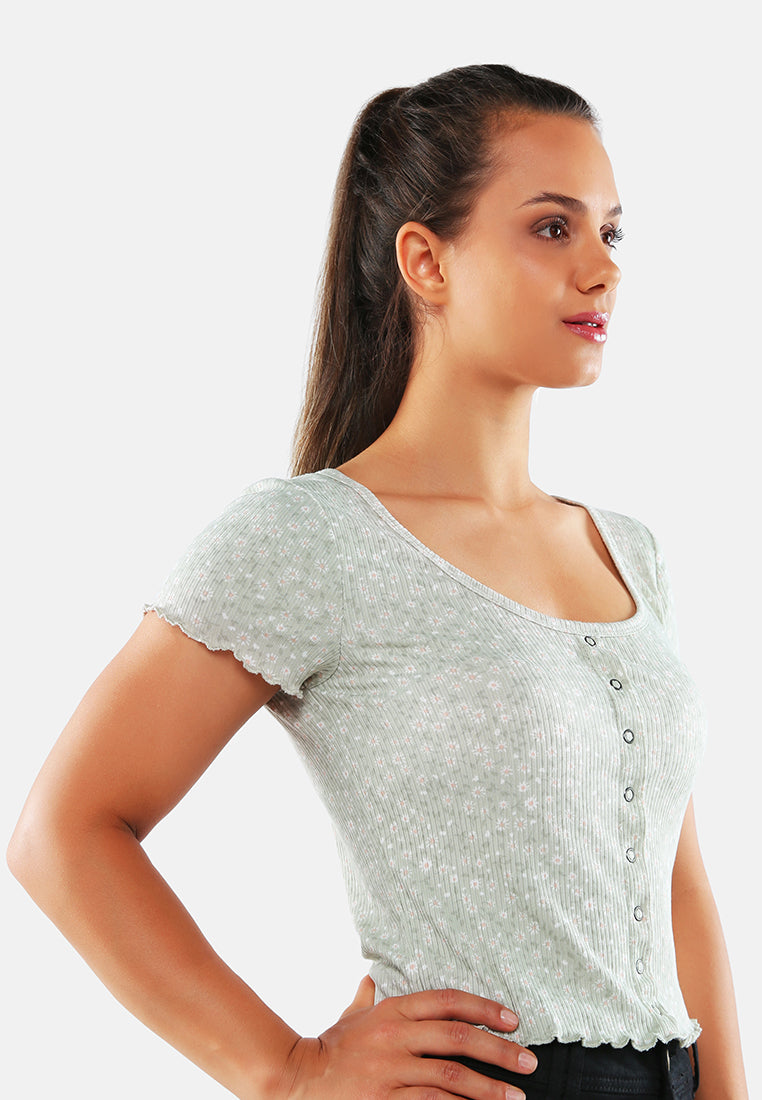 casual short summer top#color_sage-floral