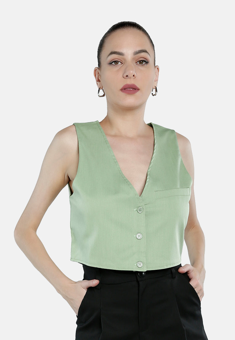 casual button down vest#color_green