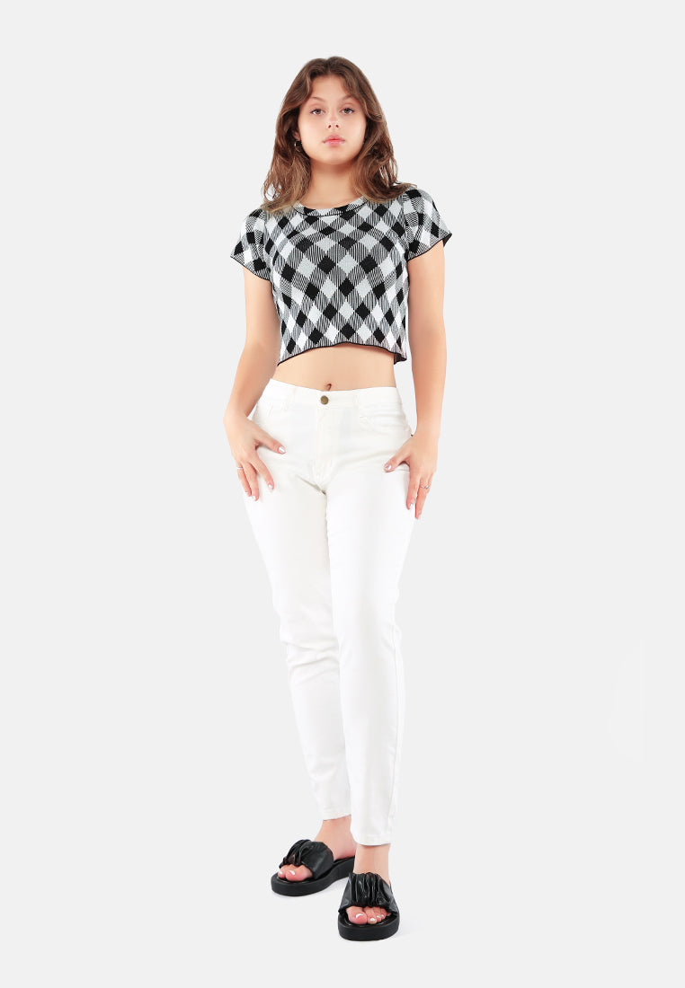 casual checkered crop top#color_black