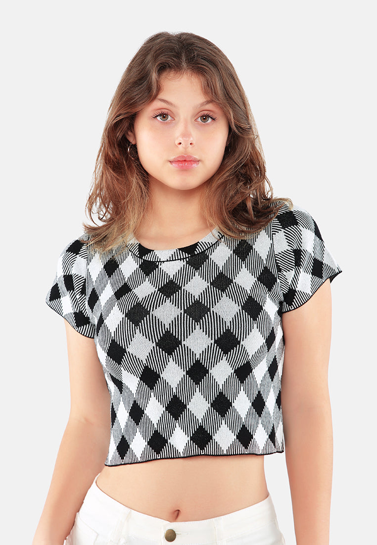 casual checkered crop top#color_black