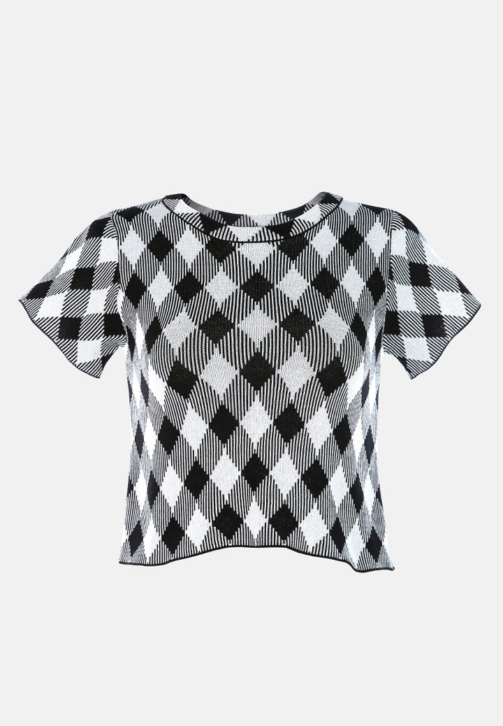 casual checkered crop top#color_black