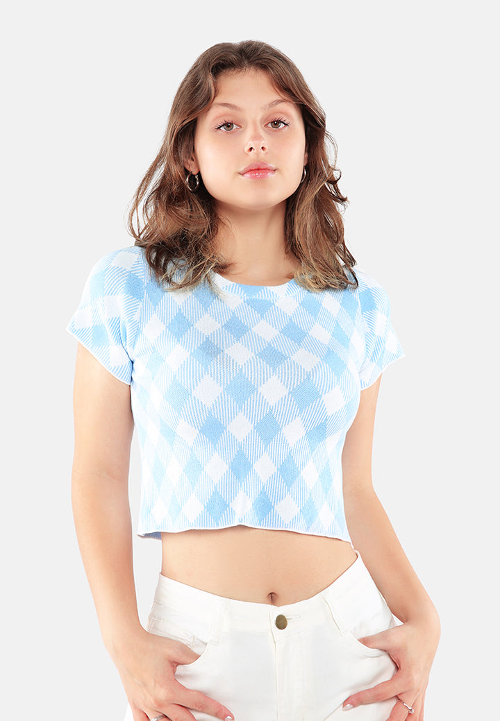 casual checkered crop top#color_light-blue