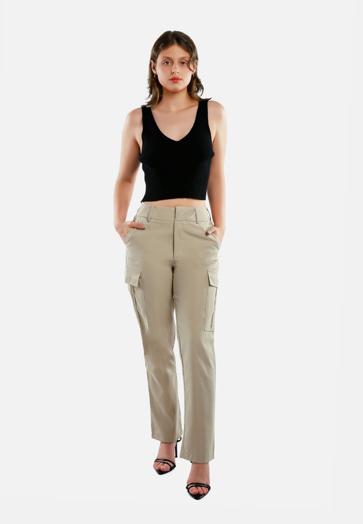 casual high waist straight pants by ruw#color_beige