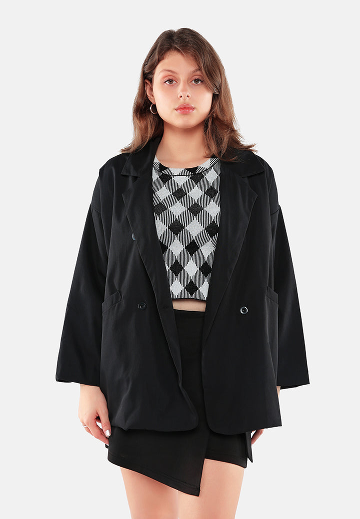 casual oversized double breasted jacket#color_black