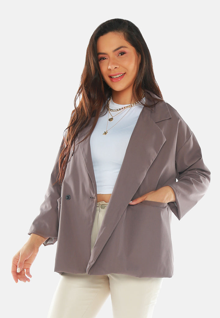 casual oversized double breasted jacket#color_brown