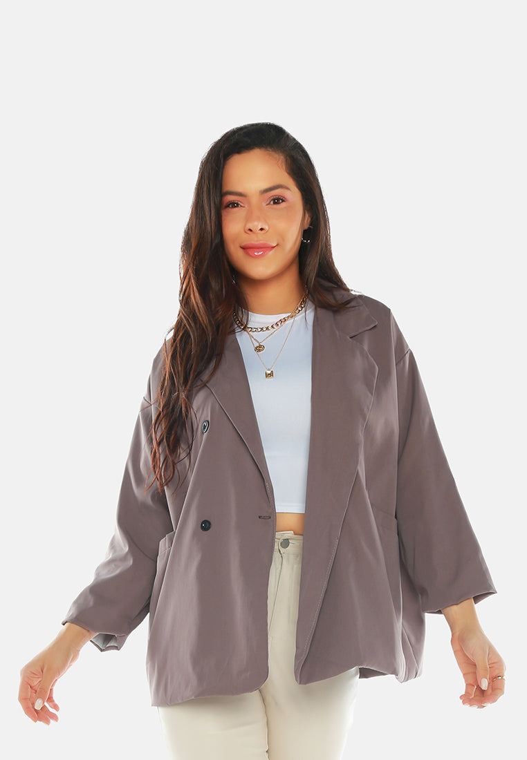 casual oversized double breasted jacket#color_brown