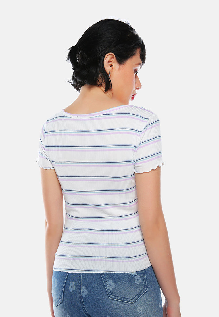 casual short summer top#color_ivory-stripe