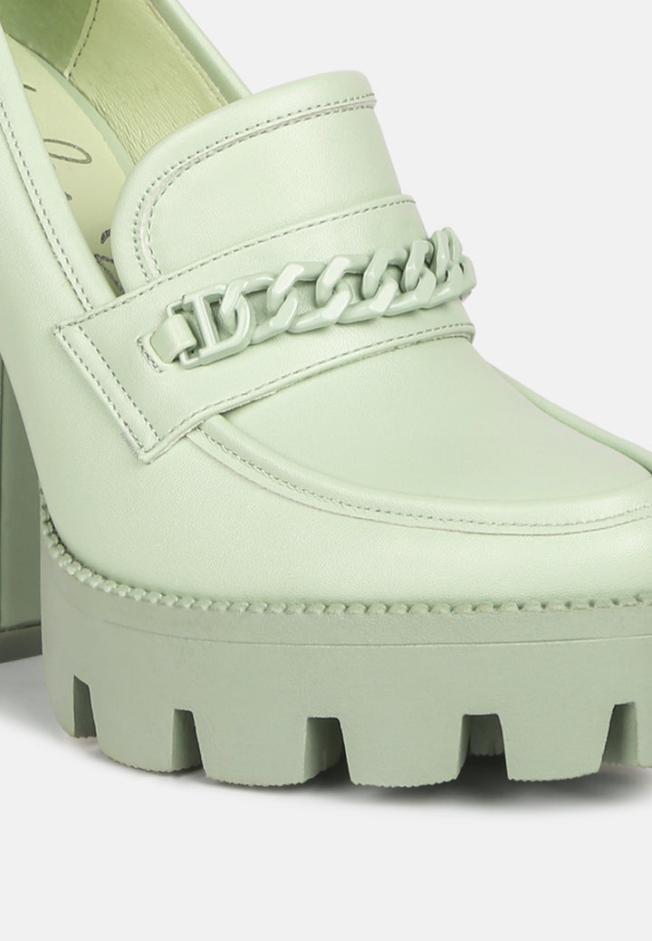 chain embellished chunky loafers#color_green