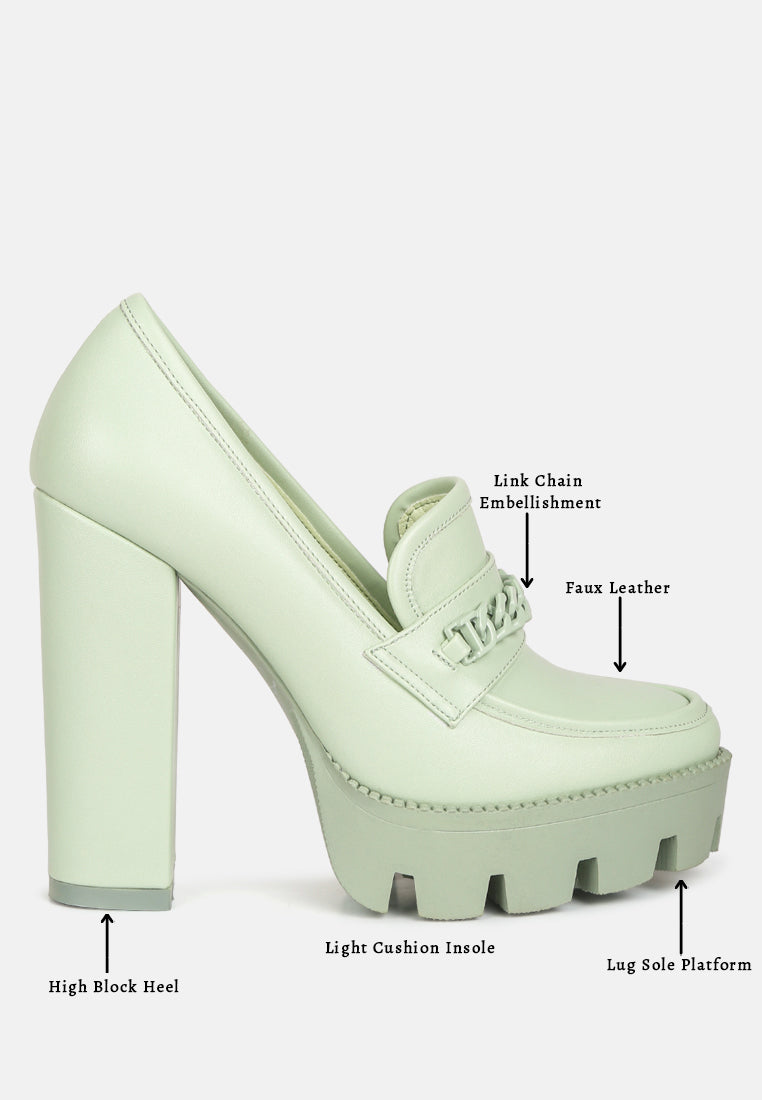 chain embellished chunky loafers#color_green