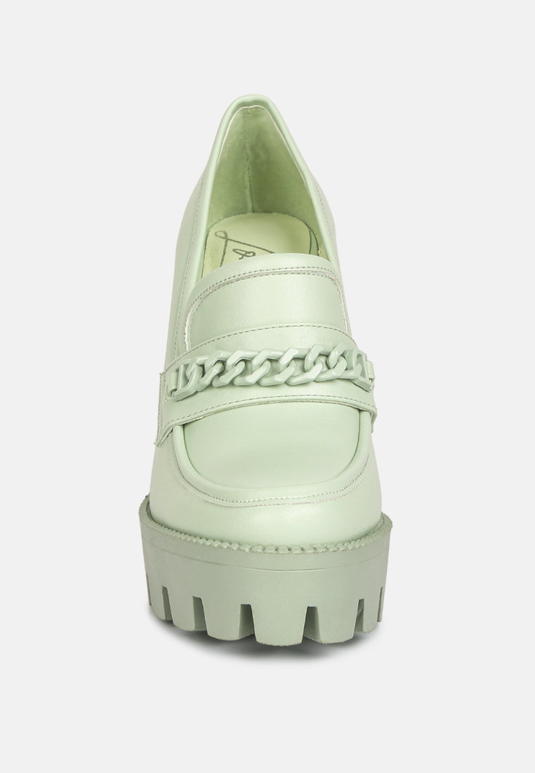 chain embellished chunky loafers#color_green