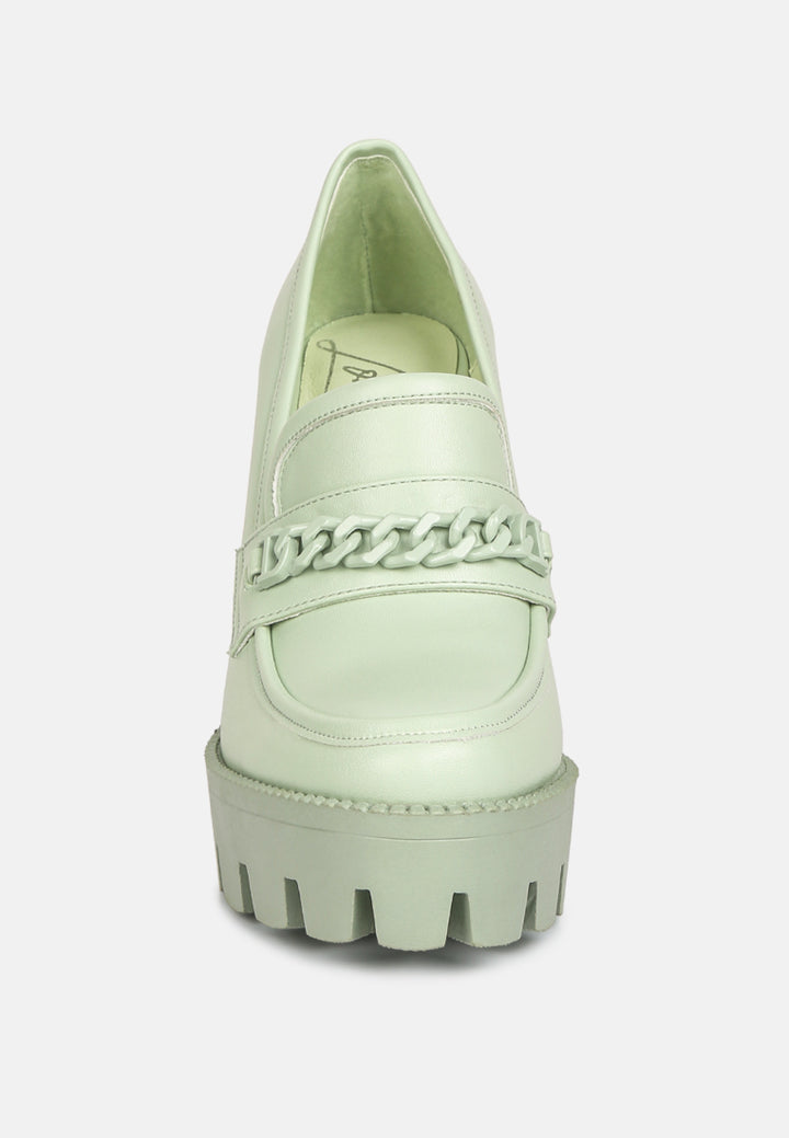 chain embellished chunky loafers#color_green