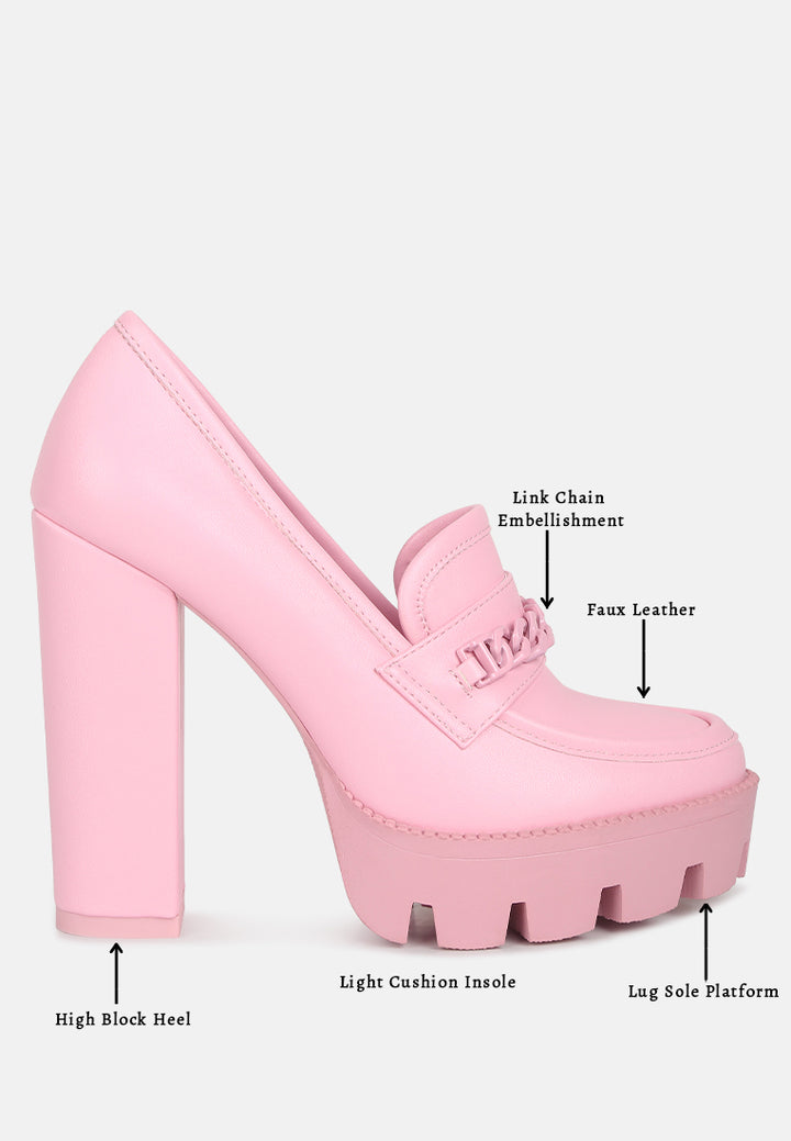 chain embellished chunky loafers#color_pink