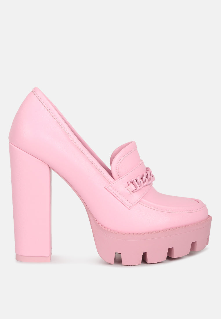 chain embellished chunky loafers#color_pink