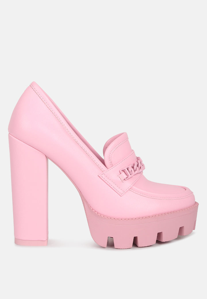 chain embellished chunky loafers#color_pink
