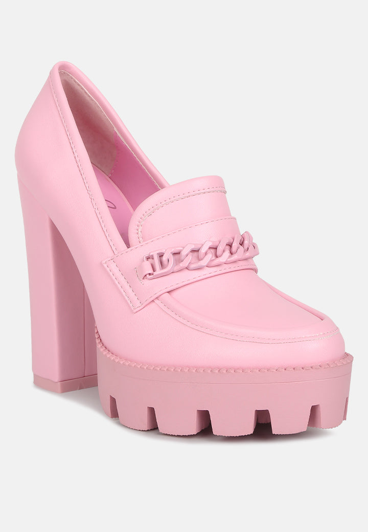 chain embellished chunky loafers#color_pink