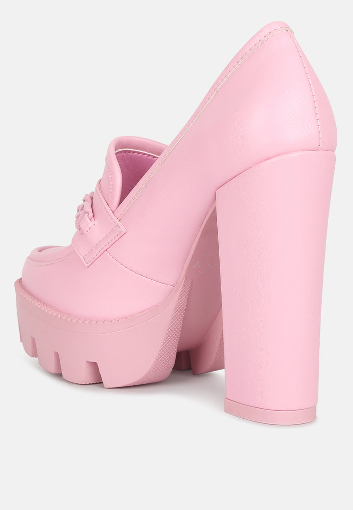 chain embellished chunky loafers#color_pink