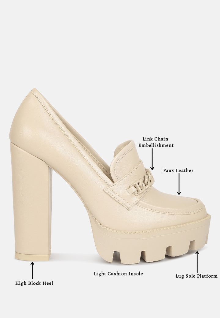 chain embellished chunky loafers#color_beige
