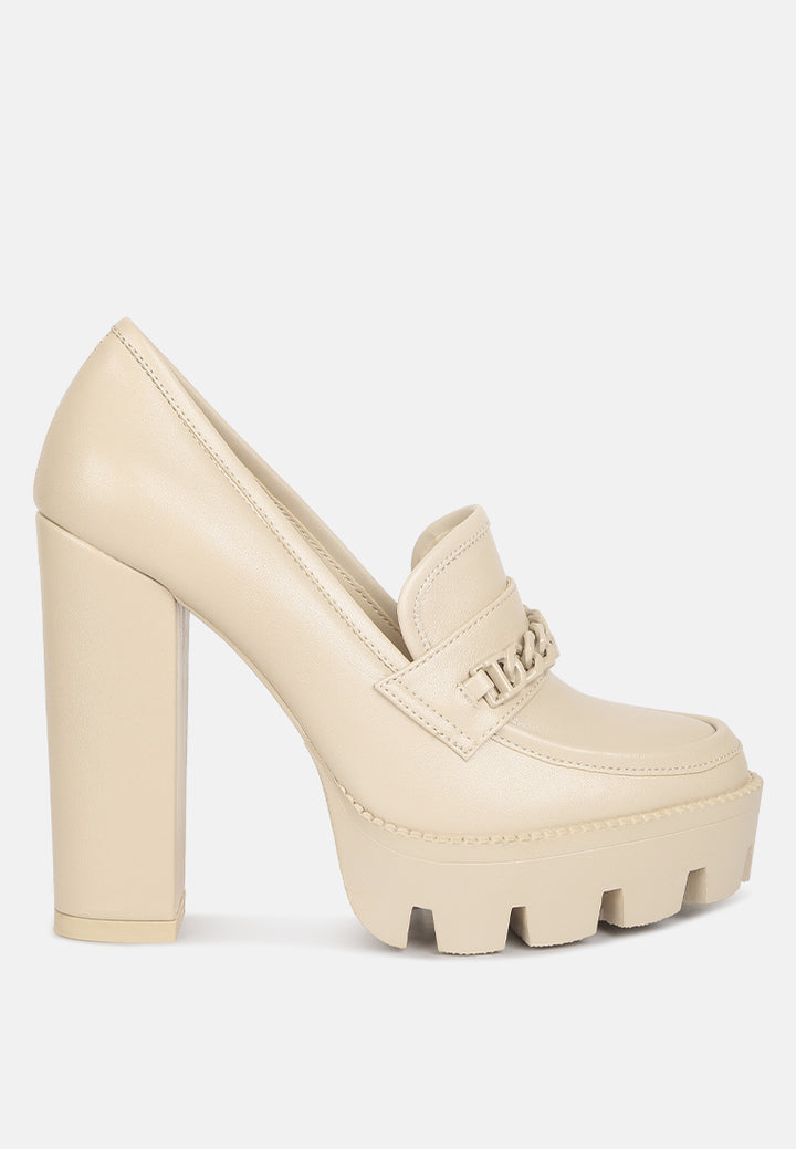 chain embellished chunky loafers#color_beige