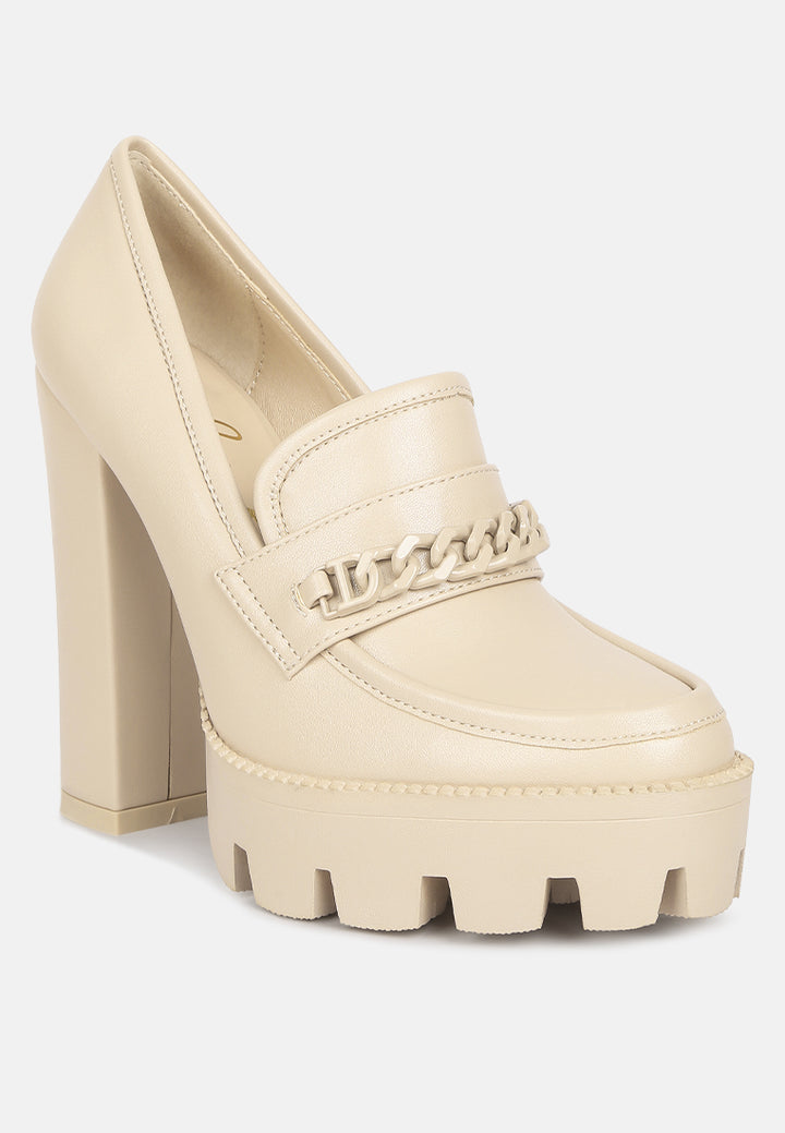 chain embellished chunky loafers#color_beige