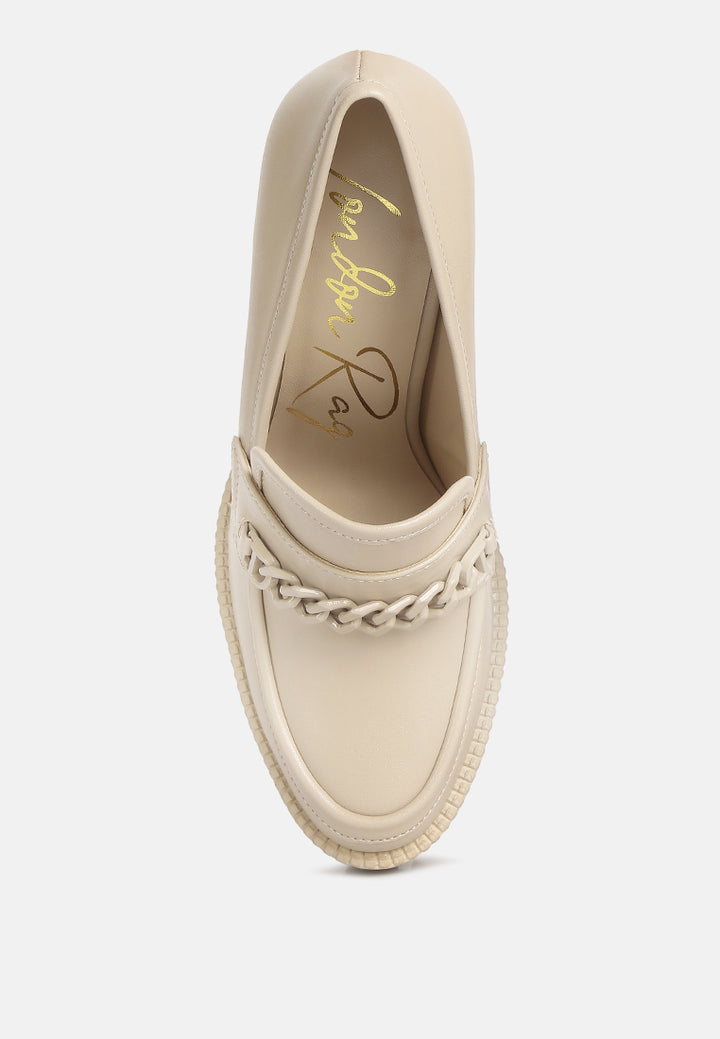 chain embellished chunky loafers#color_beige
