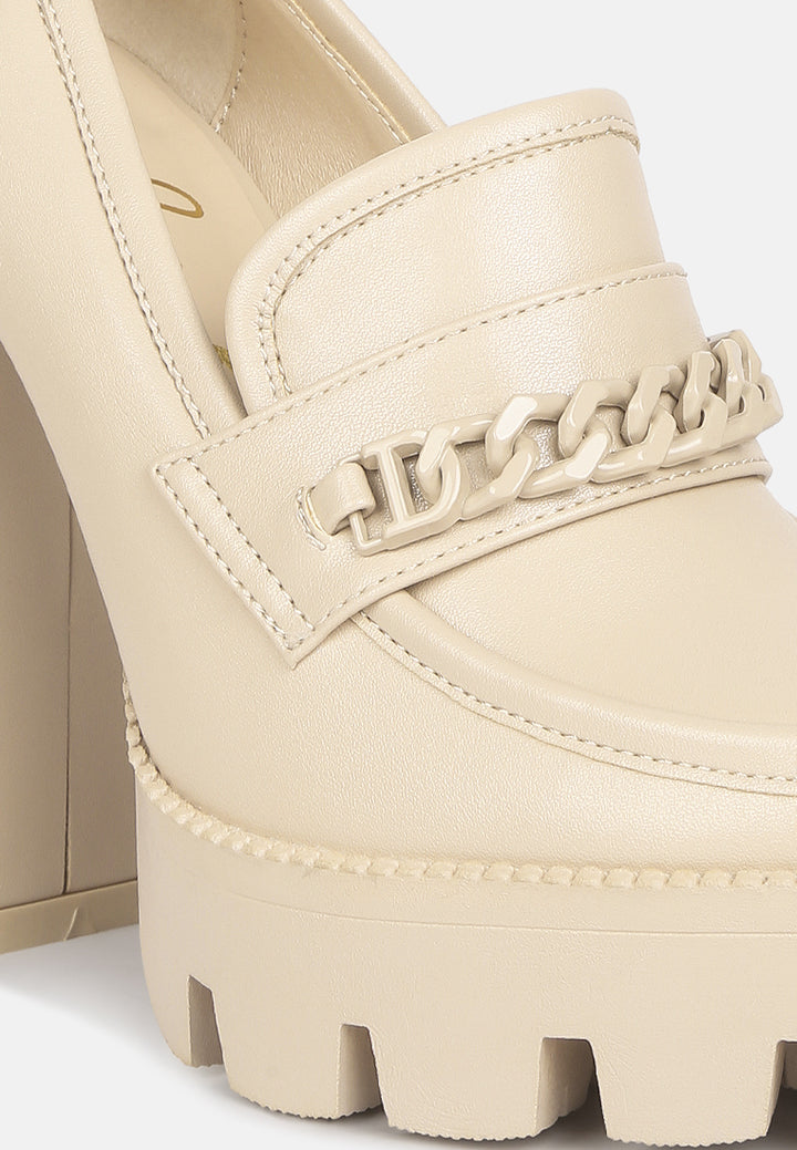 chain embellished chunky loafers#color_beige