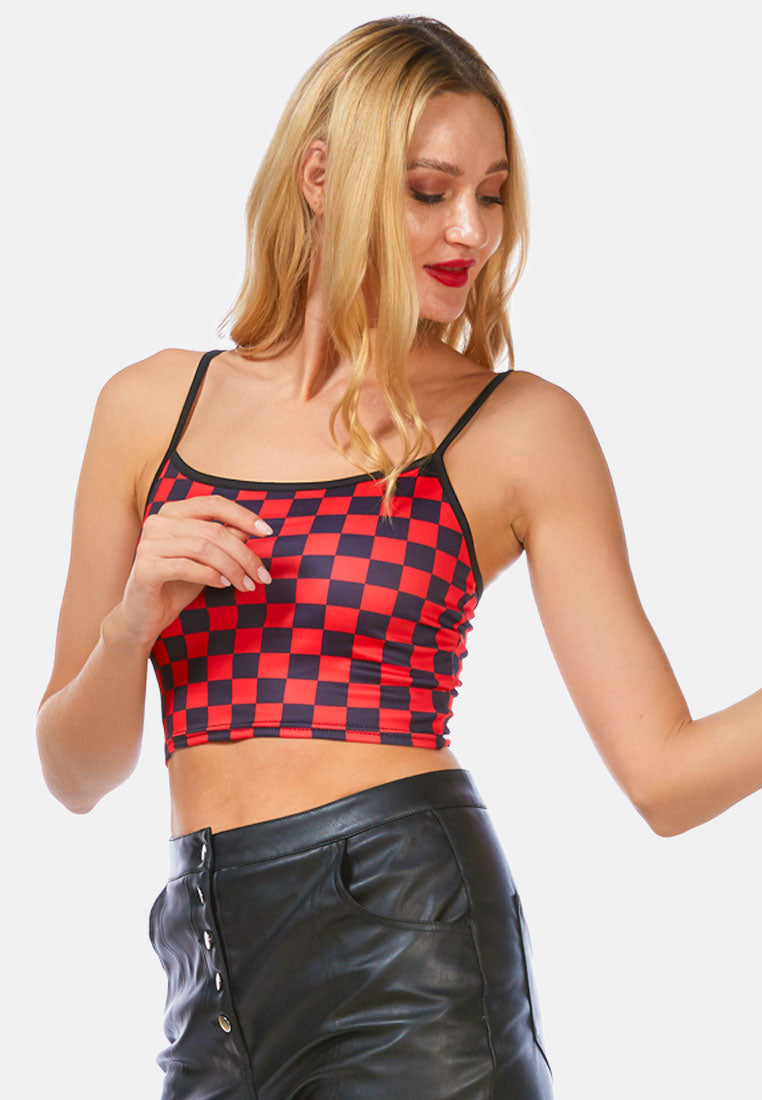 checkerboard spaghetti crop top by ruw#color_red